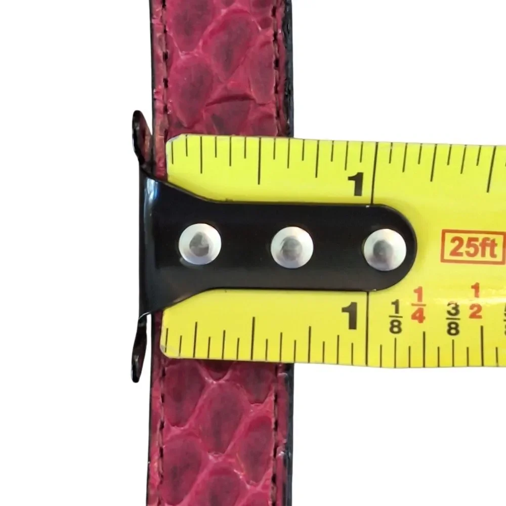 Genuine Snakeskin Belt Chrome Buckle Apple Acc of DE NY Magenta VTG 1970s Sz L